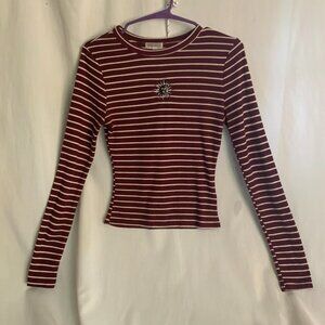 Orange Kiss Celestial Sun Ribbed Long Sleeve T-shirt Women's Small